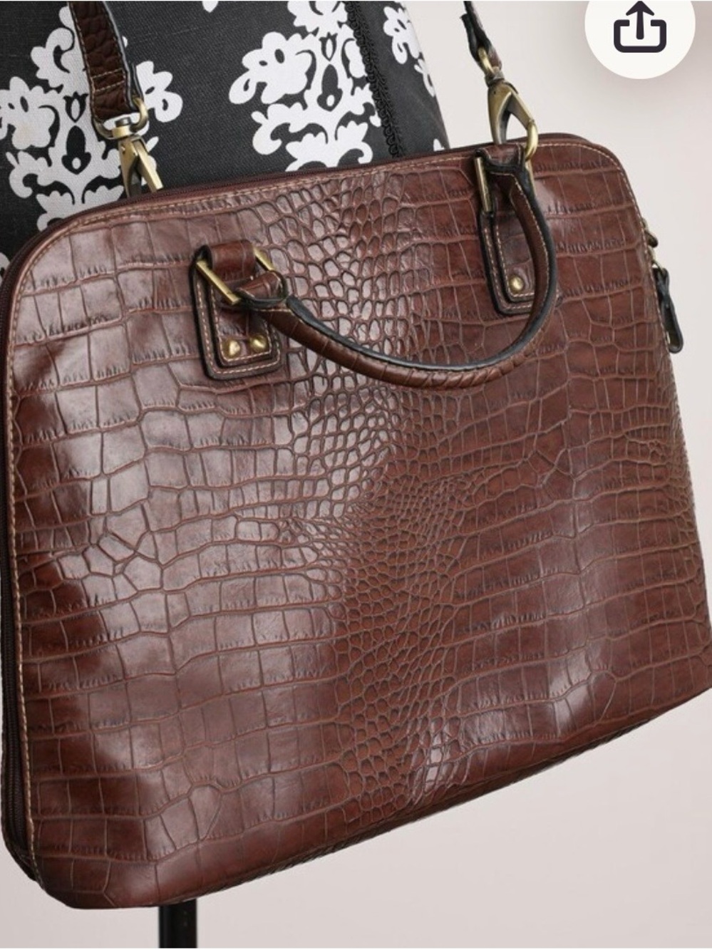 Worthington Y2K Chocolate Brown Croc-Embossed Leather Laptop Tote